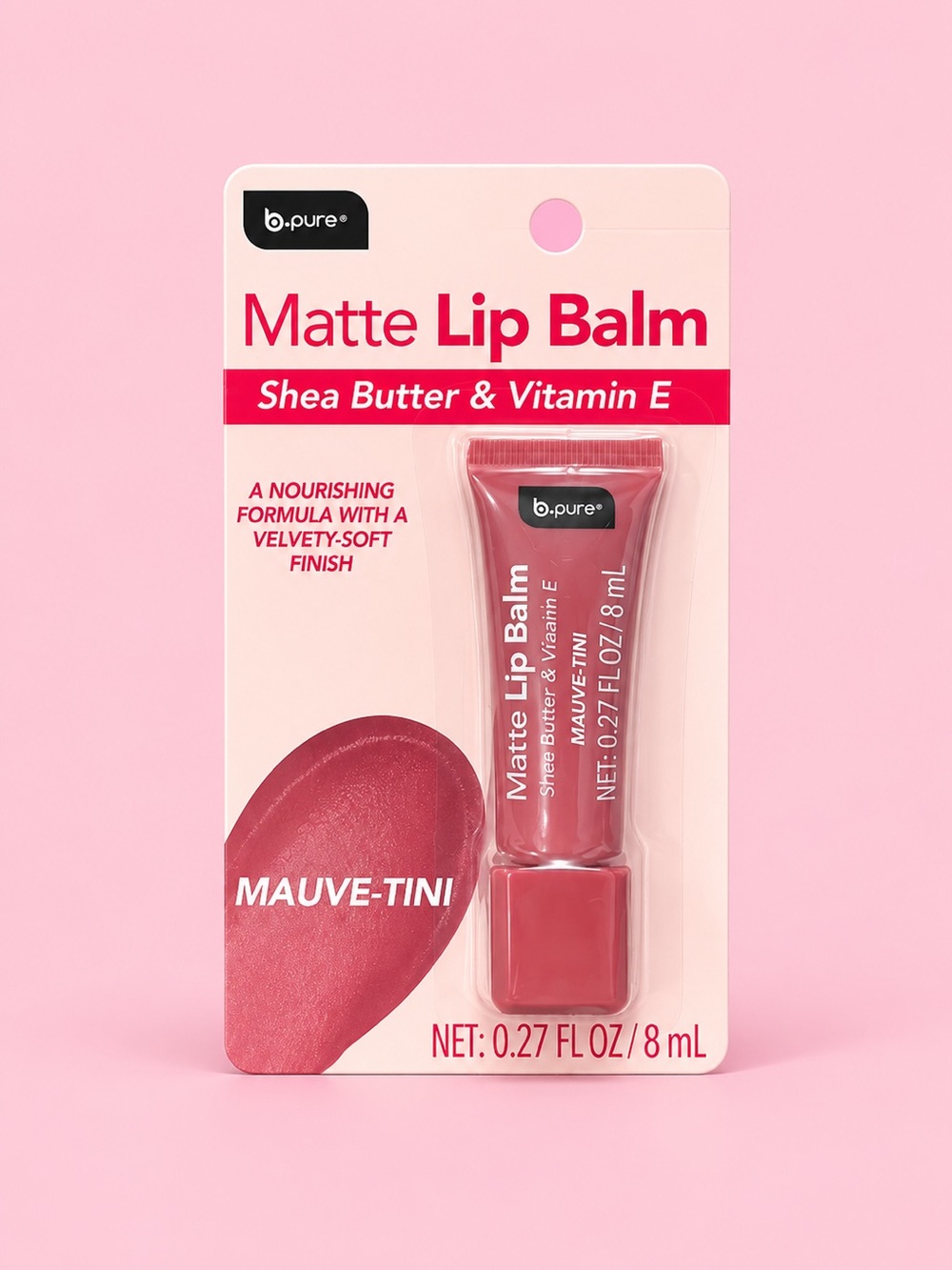 b.pure Mauve-Tini Matte Lip Balm with Shea Butter & Vitamin E, 8 mL